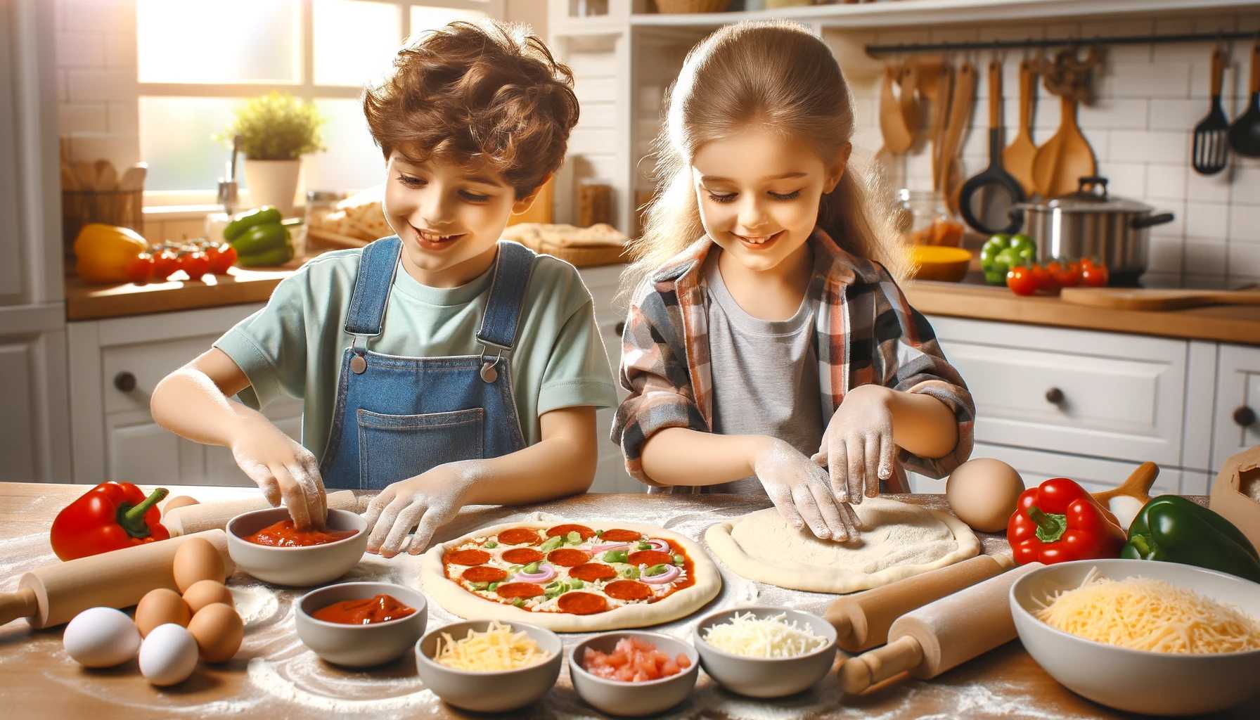 Children making pizza