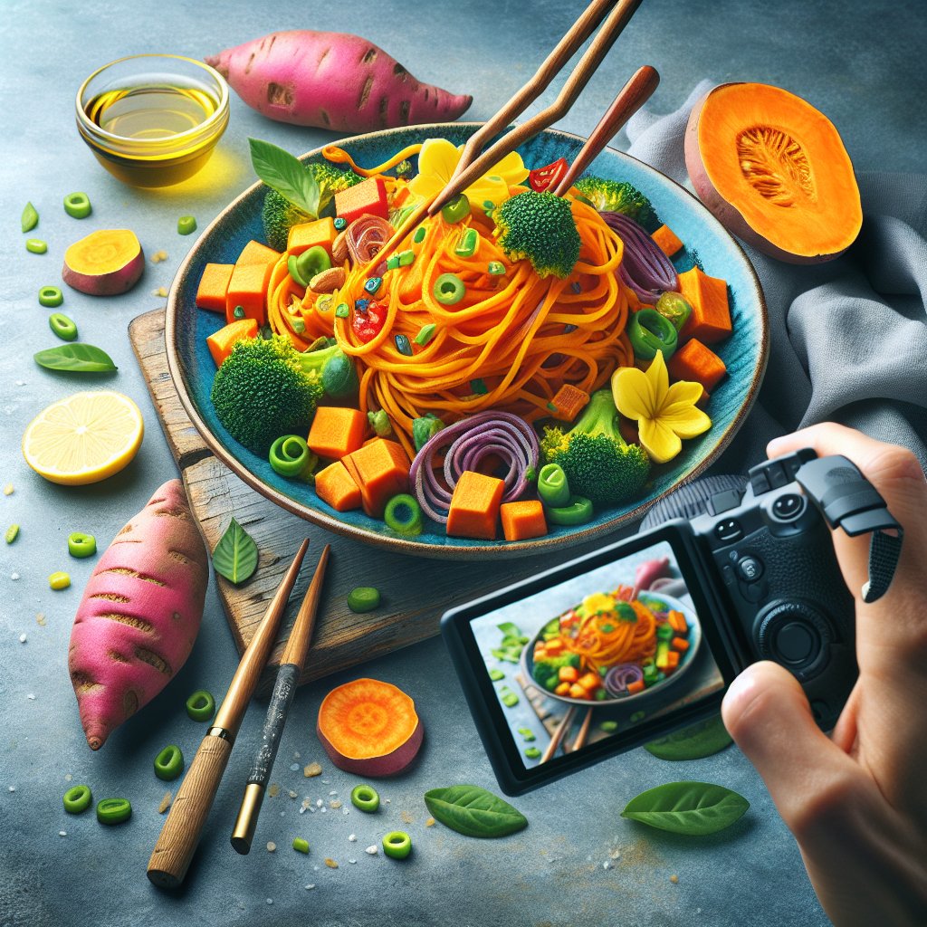 Vibrant and colorful stir-fry featuring sweet potato noodles as the star ingredient