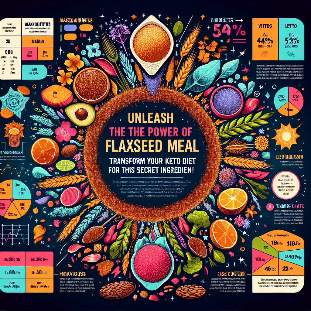 Vibrant infographic showcasing the nutritional composition of flaxseed meal for a keto diet.