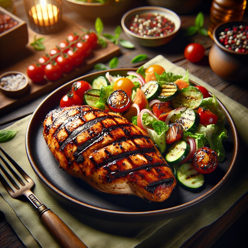 Grilled chicken breast with garden salad and keto BBQ dressing