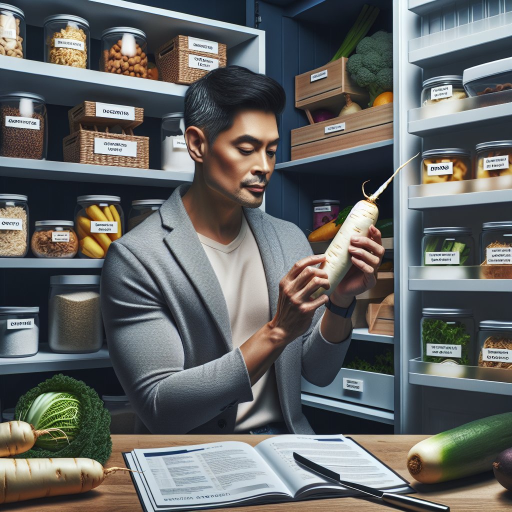 Person carefully selecting daikon radish in a keto-friendly pantry