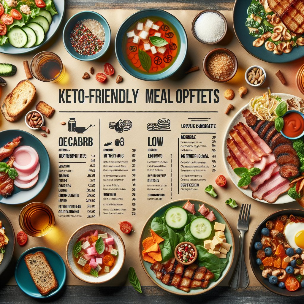 Vibrant image featuring low-carb ingredients and detailed nutritional information, perfect for a ketogenic lifestyle.