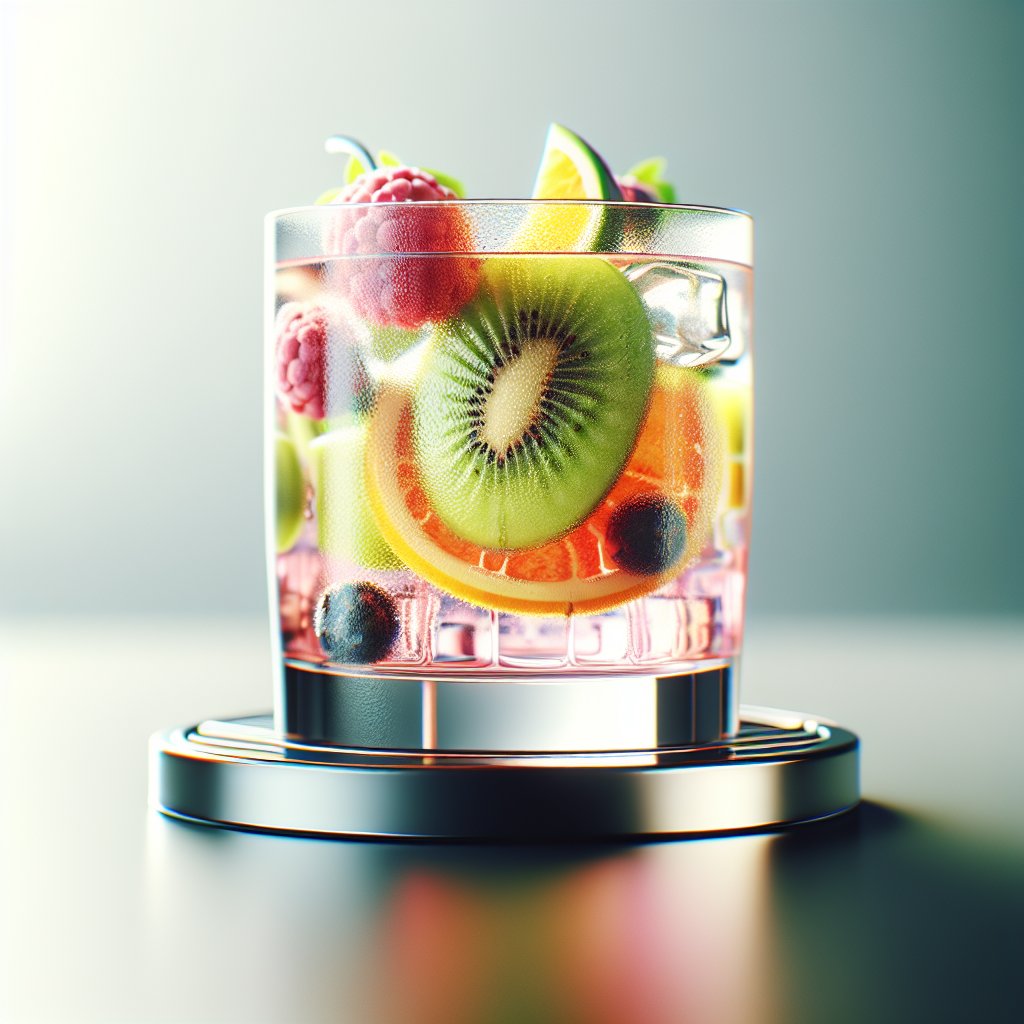 A glass of Crystal Light with colorful fruits, a guilt-free, low-calorie drink option for the ketogenic diet.