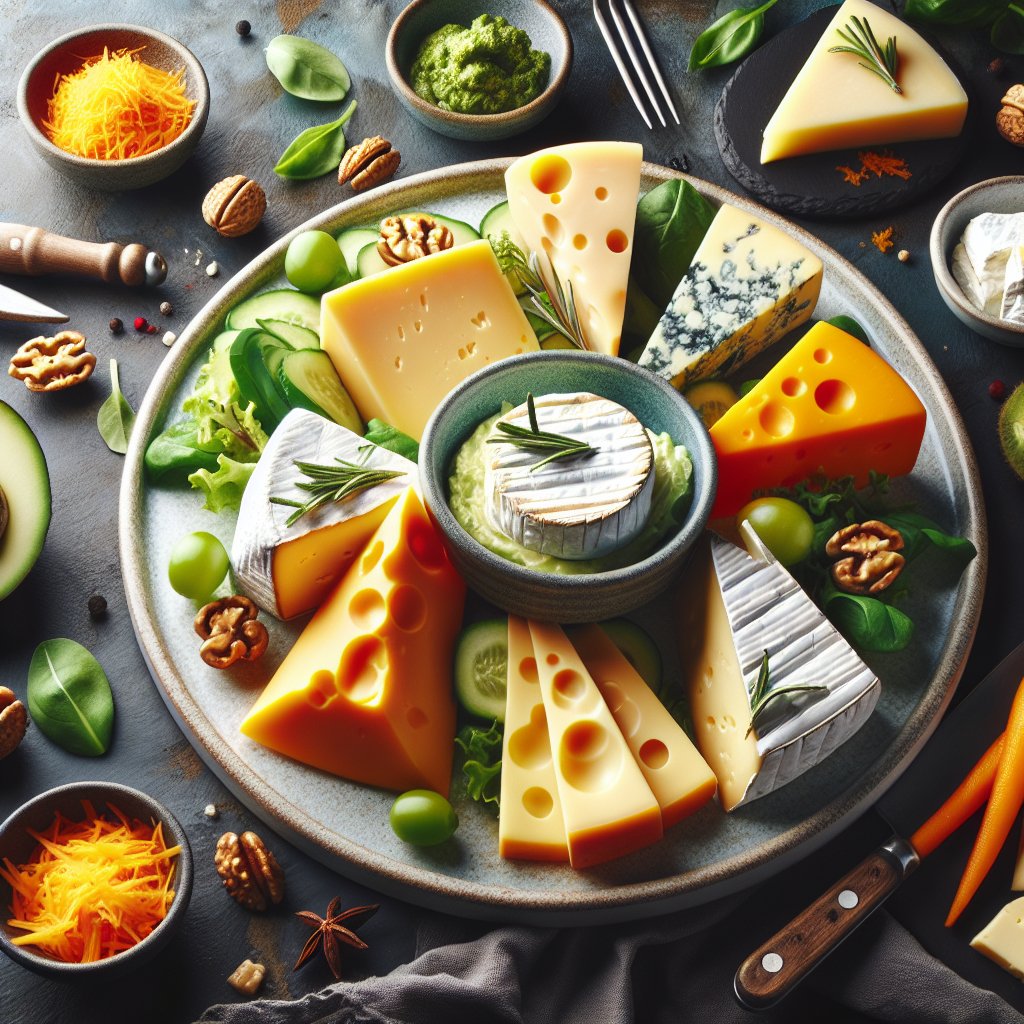 Assortment of gourmet keto-friendly cheeses plated in an appetizing display.