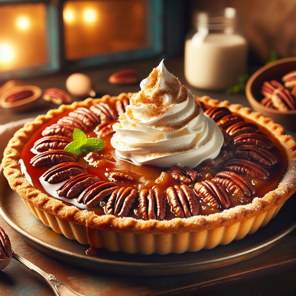 Decadent keto-friendly pecan pie with caramel filling and whipped cream