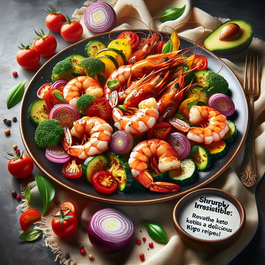 Beautifully plated keto meal with succulent shrimp and colorful low-carb vegetables