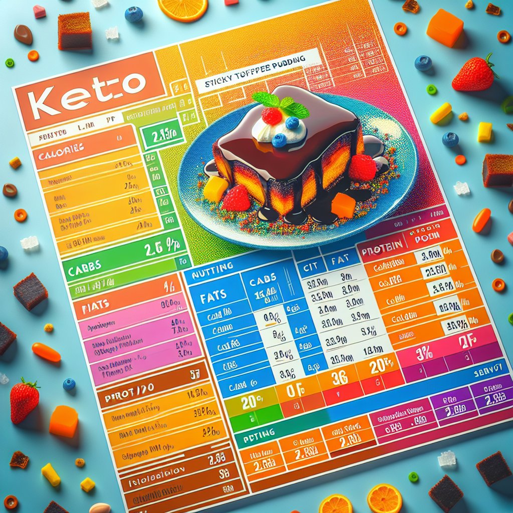 Nutritional information for Keto Sticky Toffee Pudding - calories, carbs, protein, and fats per serving, aligned with keto diet guidelines.