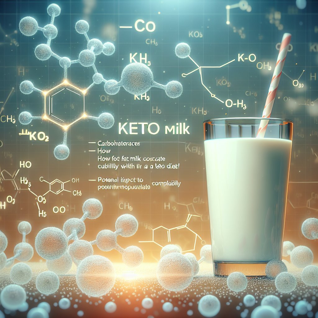 Glass of low-fat milk with a detailed breakdown of carbohydrate molecules, illustrating its impact on the keto diet.