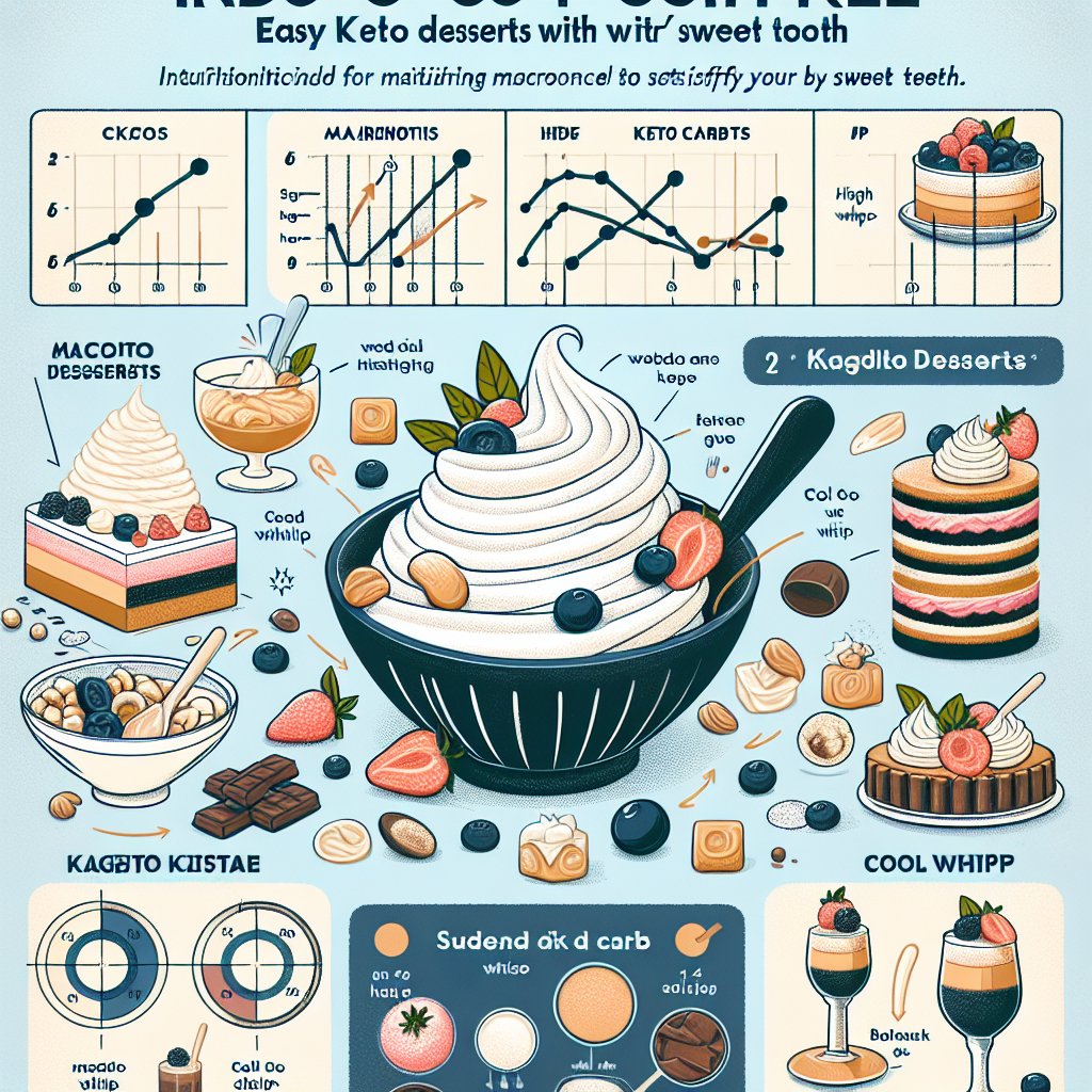 Image depicting the artful balance of macros in keto desserts, showcasing the incorporation of cool whip, and comparing nutritional values with traditional desserts.