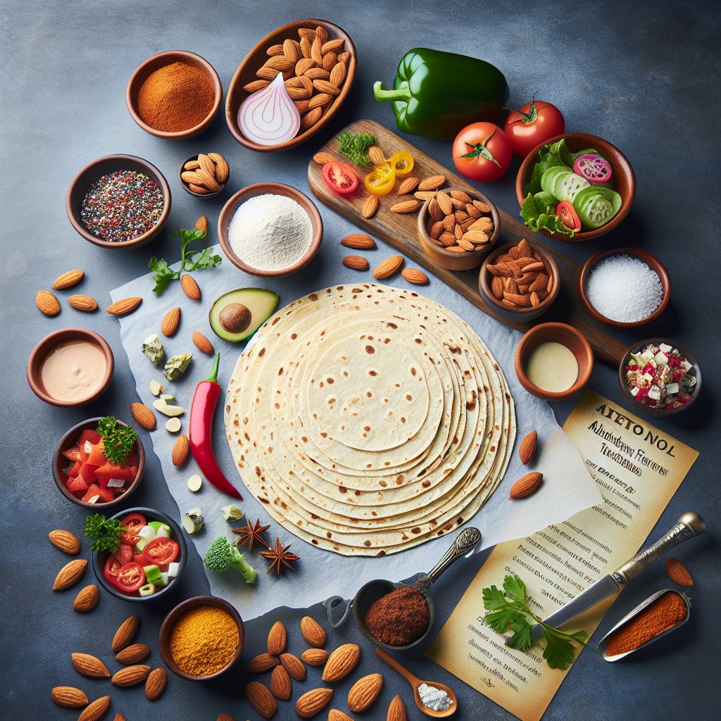 Assorted vibrant toppings on almond flour tortillas