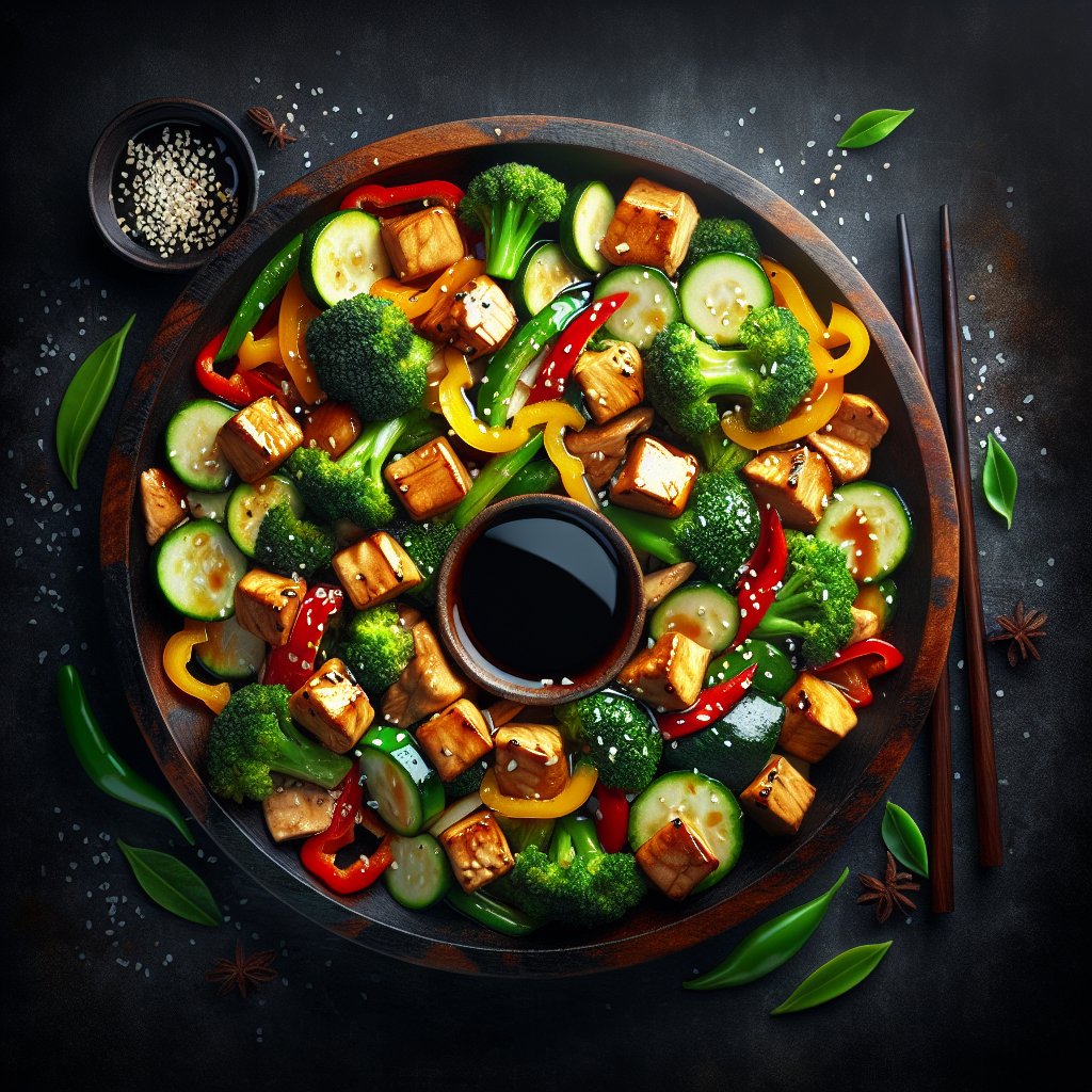 Vibrant low-carb stir-fry dish with soy sauce glaze