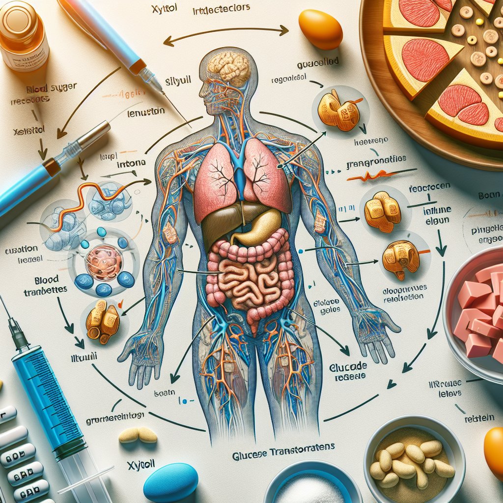 Abstract depiction of insulin receptors and glucose transporters influenced by xylitol ingestion, highlighting the ketogenic lifestyle.