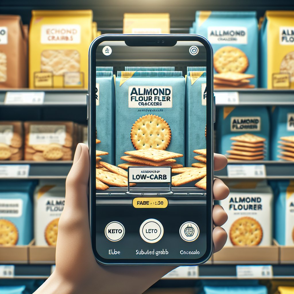 Vibrant store shelf showcasing keto-friendly almond flour crackers with clear labeling and minimal carbs