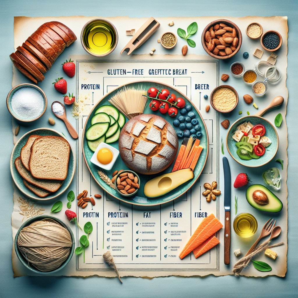 A visually appealing spread showcasing gluten-free bread suitable for a keto-friendly diet, highlighting macronutrient and micronutrient content.