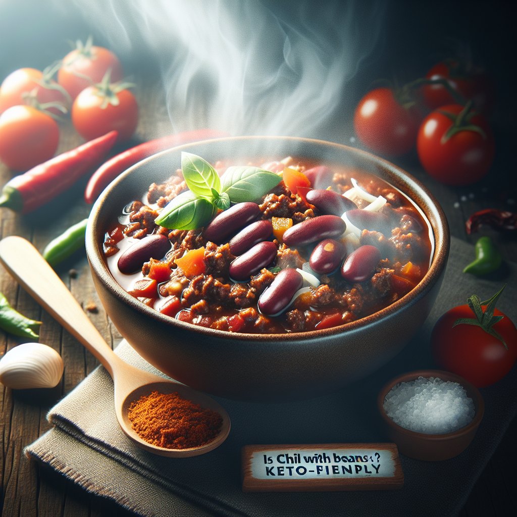 Steaming bowl of chili with beans, vibrant colors and textures, showcasing kidney beans, ground meat, tomatoes, and aromatic spices.