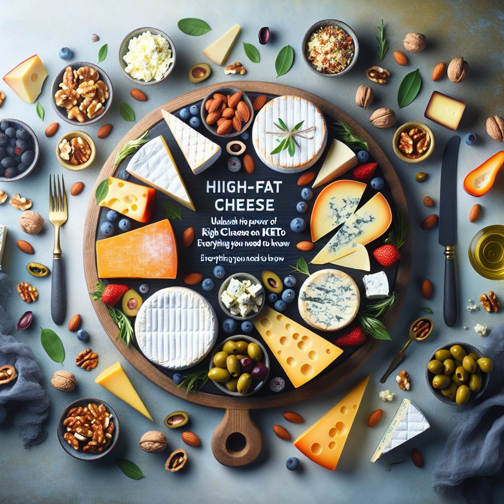 Assortment of high-fat cheeses, nuts, olives, and low-carb vegetables on a platter