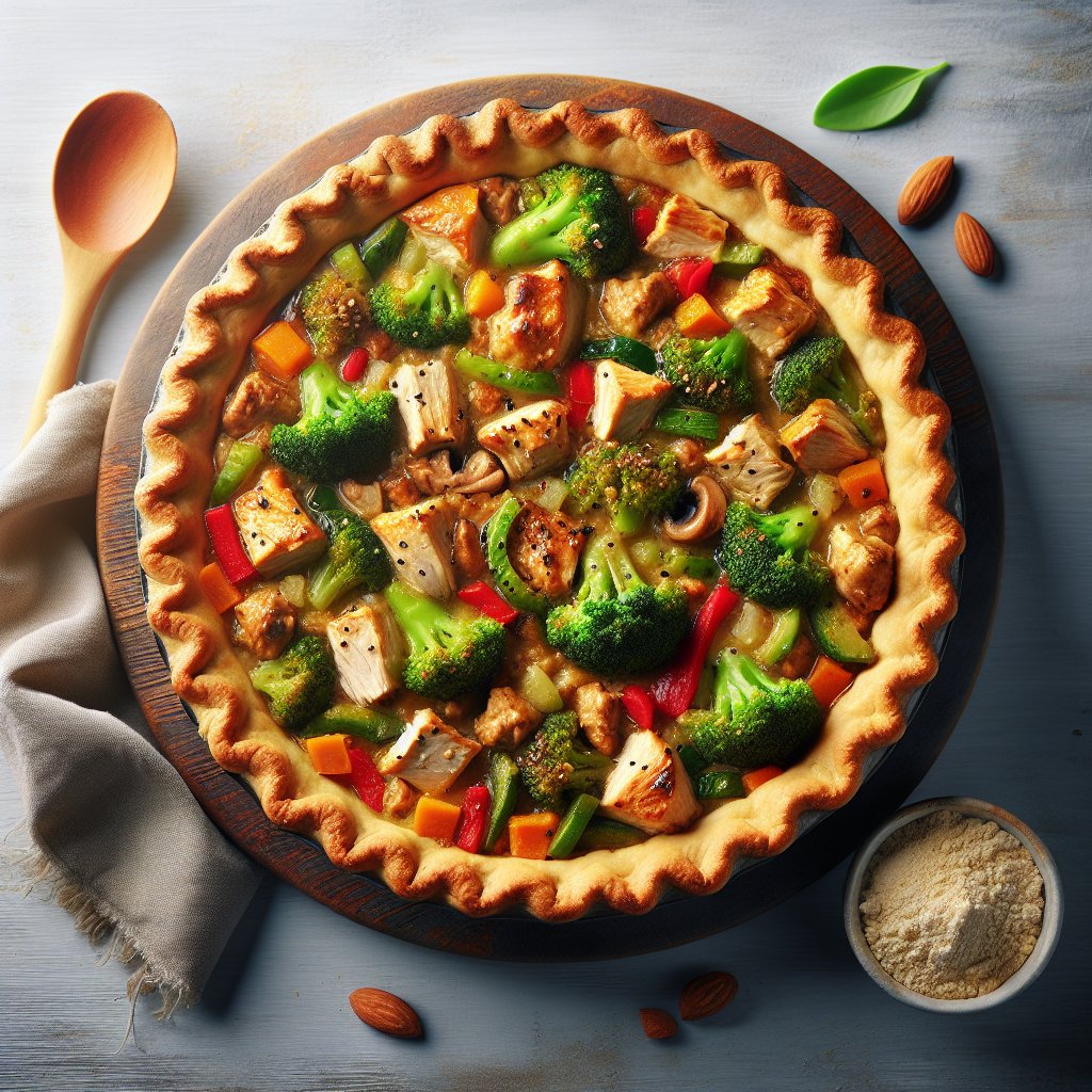 Mouthwatering keto chicken pot pie without crust, filled with golden-brown bubbling low-carb vegetables, tender chicken, and topped with almond flour and melted butter, symbolizing keto diet revolution