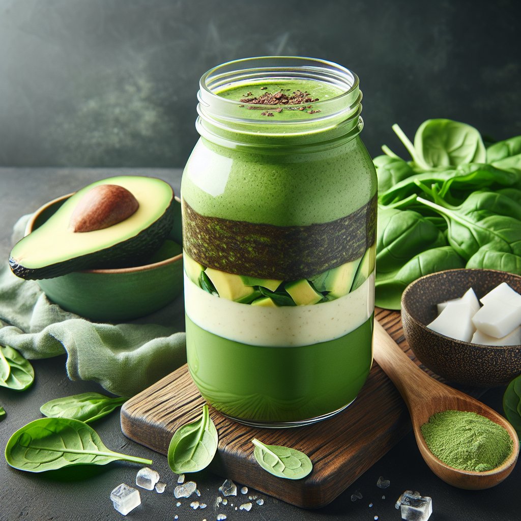 Vibrant keto cleanse smoothie with avocado, spinach, and coconut milk