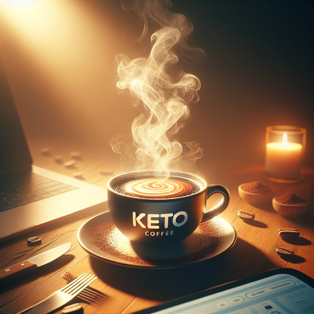 Steaming cup of keto coffee in a warm, inviting ambiance