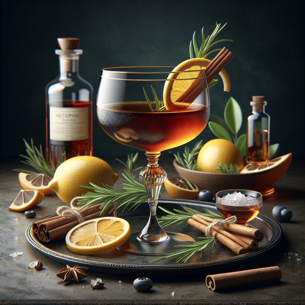 Keto-friendly cognac cocktail with lemon, rosemary, and cinnamon