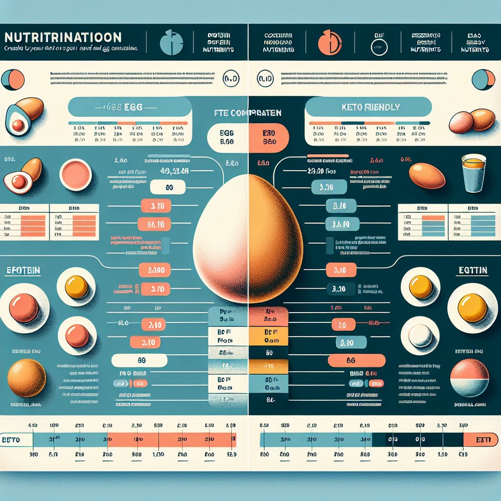 Side-by-side nutritional comparison of eggs and recommended keto-friendly egg substitutes showcasing protein content, essential nutrients, and other relevant factors.