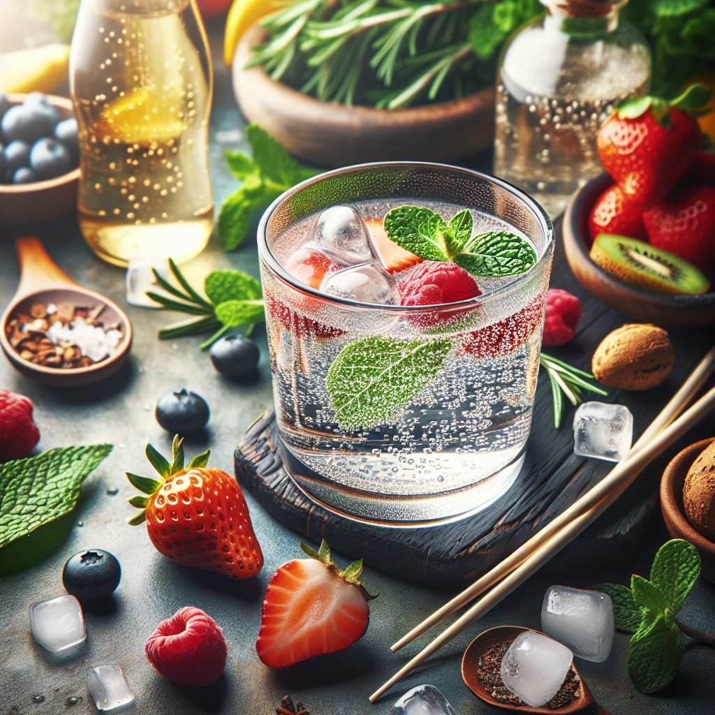 A glass of Crystal Light surrounded by fresh keto-friendly fruits and herbs, promoting hydration and flavor for the keto diet.