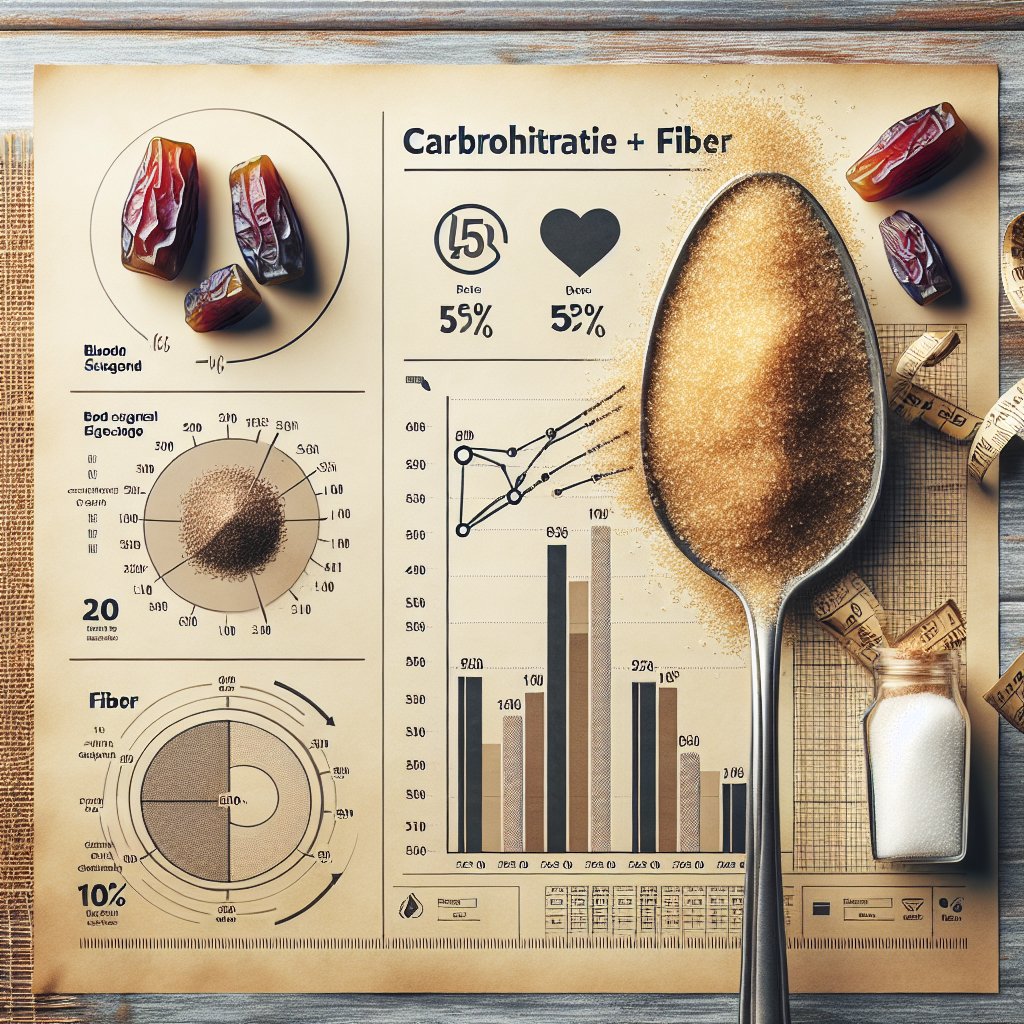 A visual representation of date sugar's nutritional value, highlighting its carbohydrate and fiber content and potential impact on blood sugar levels.