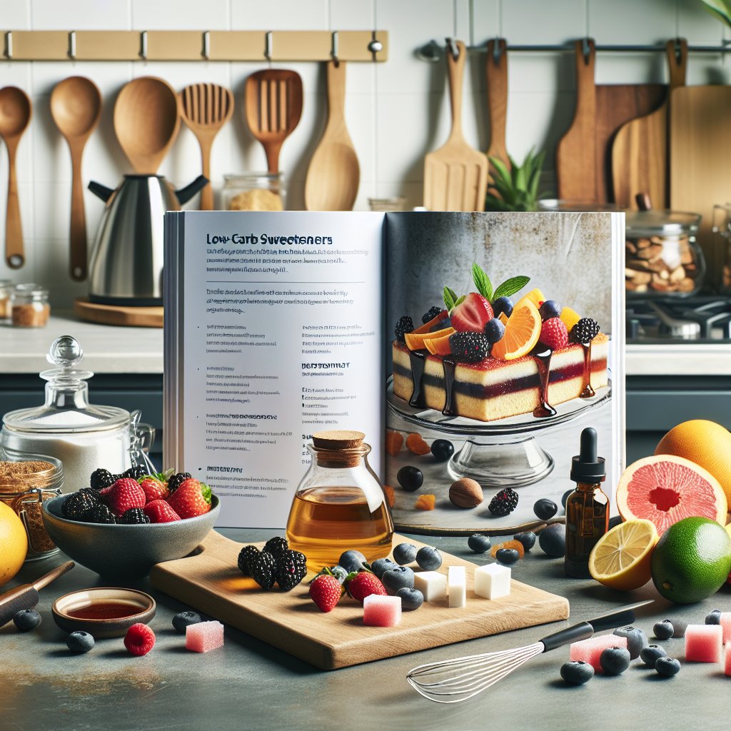 Assortment of keto-friendly ingredients and substitutes for corn syrup on a beautifully arranged kitchen counter.