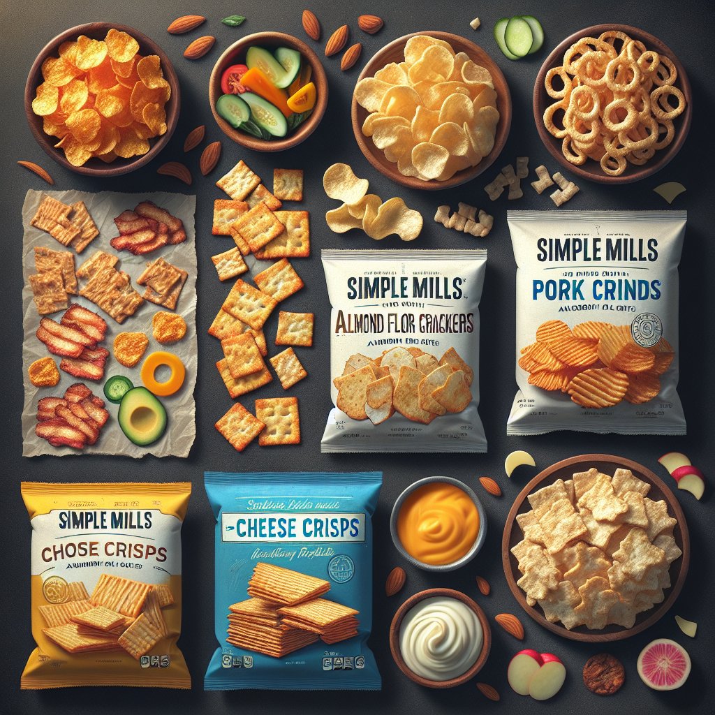 Variety of keto-friendly snacks compared with Simple Mills almond flour crackers