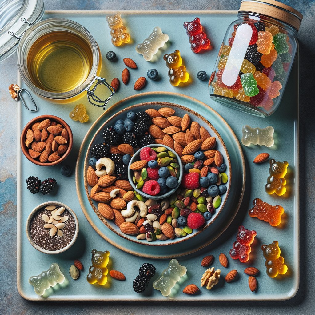 Vibrant plate featuring keto-friendly snacks and apple cider vinegar gummies