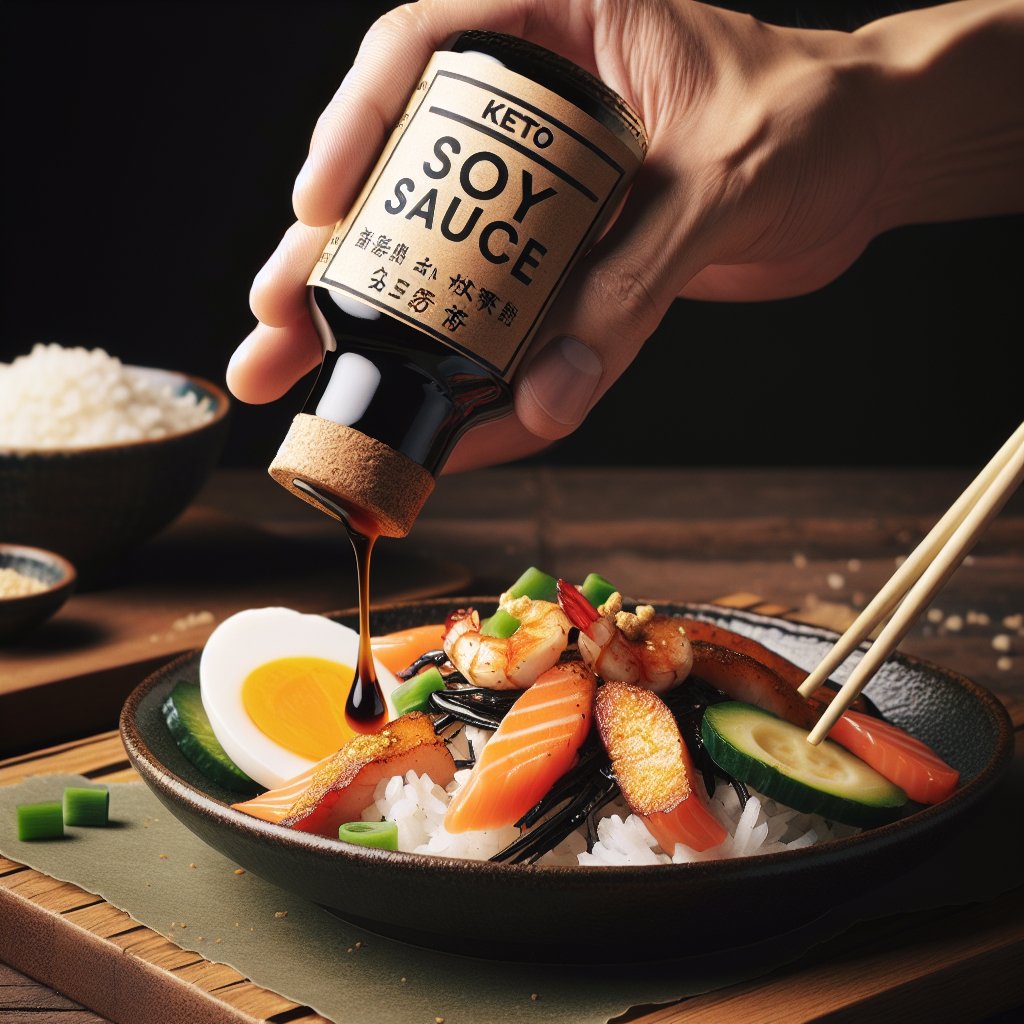 Vibrant keto-friendly dish being flavored with soy sauce for an Asian-inspired meal