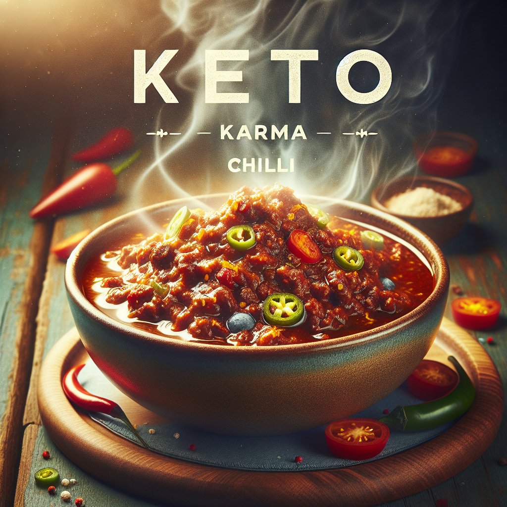 Steaming bowl of rich and hearty keto karma chili