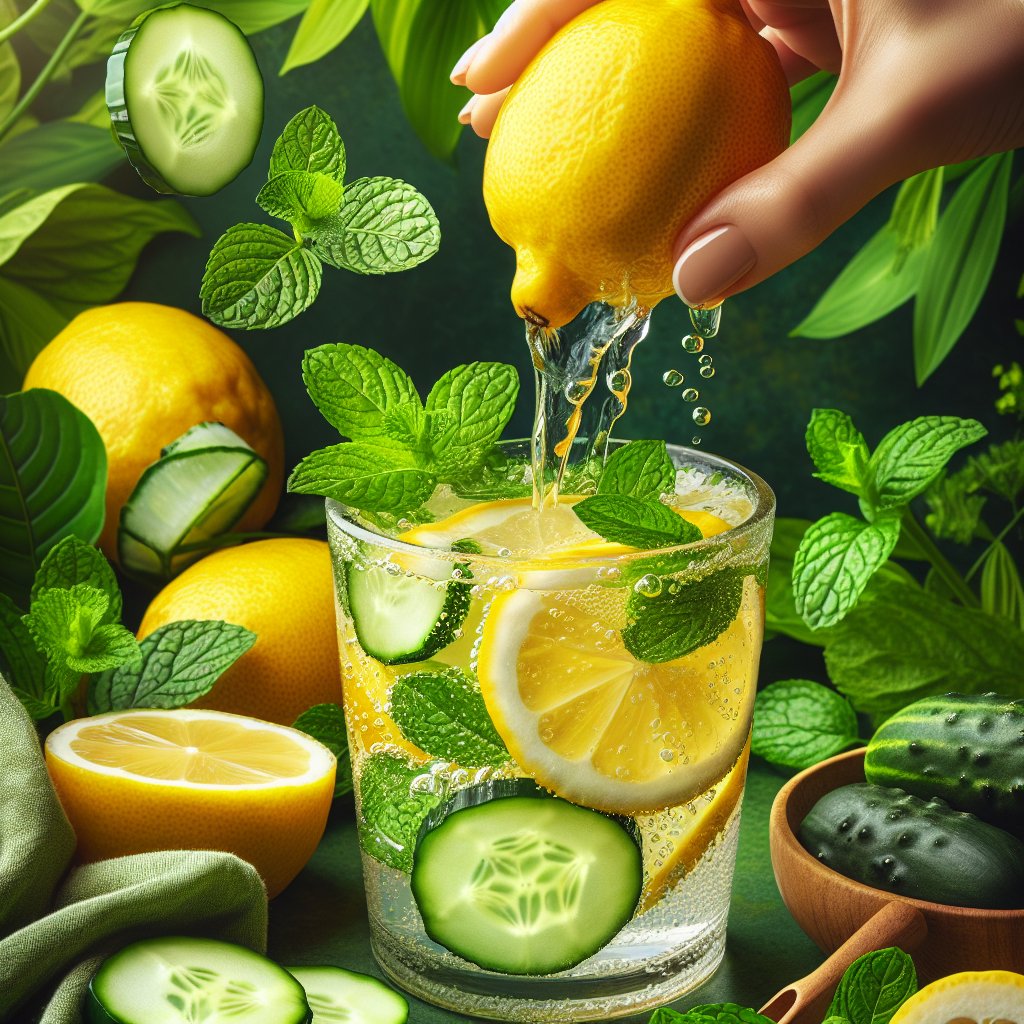 Refreshing keto-friendly lemon water with mint and cucumber