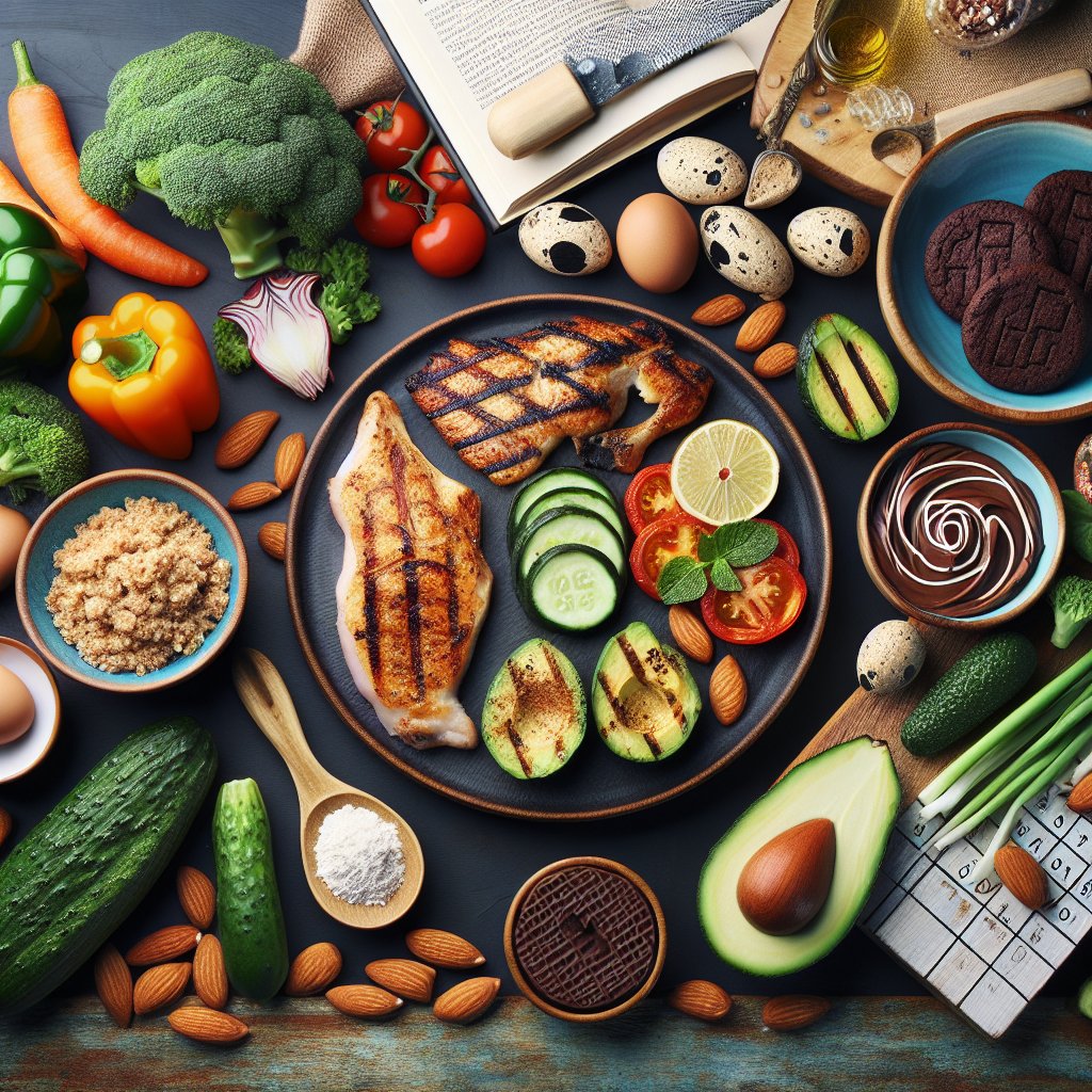 Colorful array of low-carb veggies, grilled meats, and keto-friendly desserts showcasing the vitality of the keto lifestyle