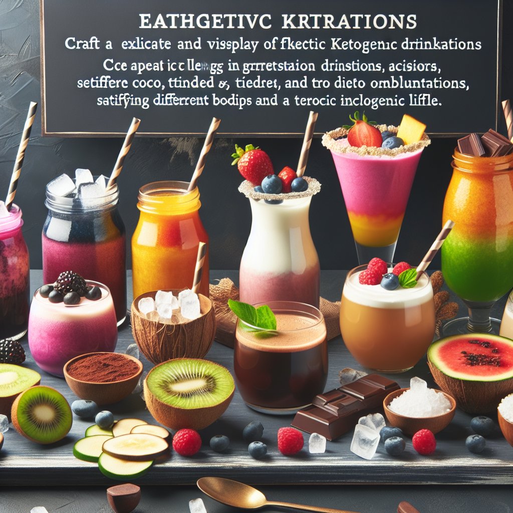 Vibrant and diverse display of Keto Up Drink variations including berry-infused, chocolate-flavored, and tropical-inspired options.