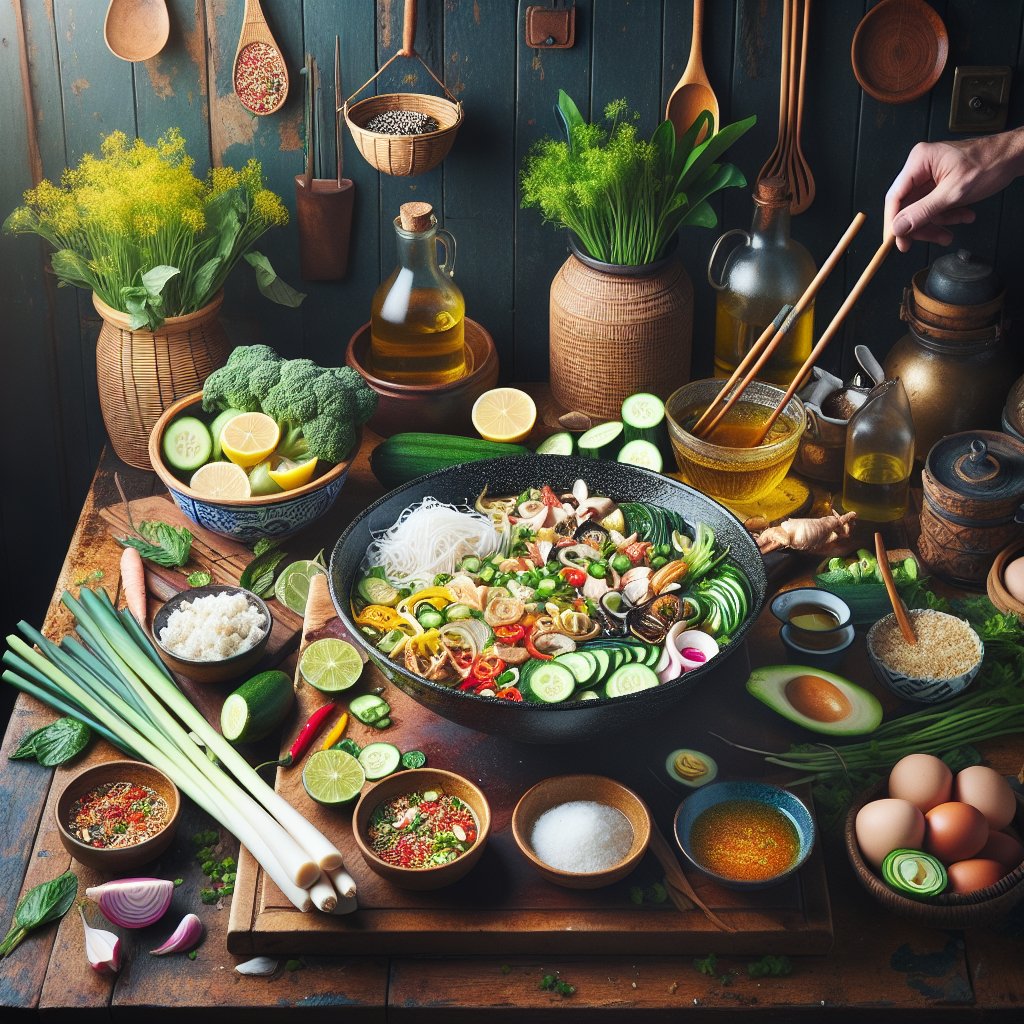 Vibrant keto-friendly Vietnamese dish being prepared in a traditional kitchen