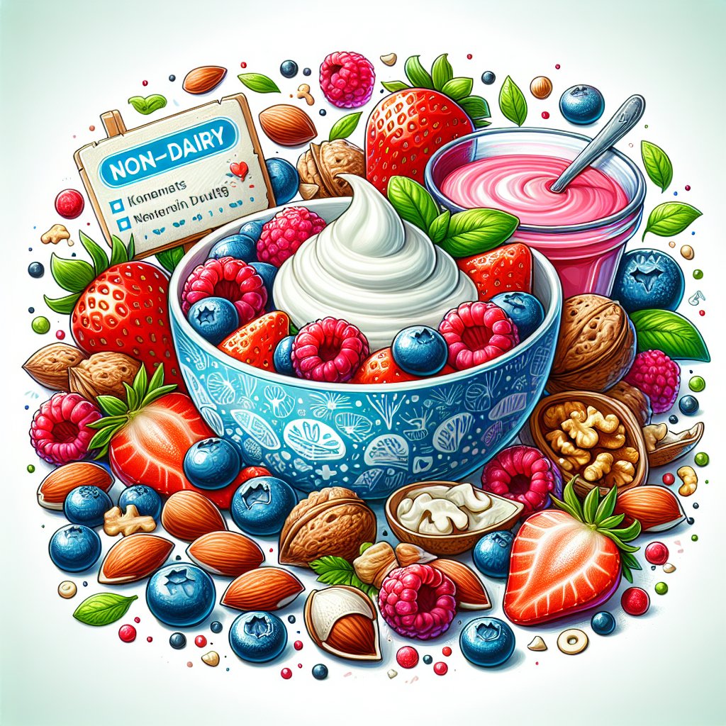 Colorful bowl of keto-friendly non-dairy yogurt with fresh berries and nuts