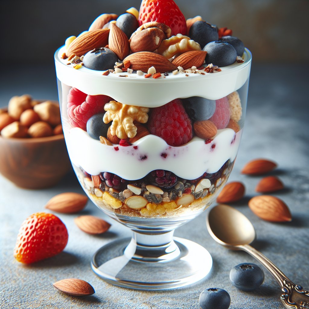 Vibrant keto yogurt parfait with fresh berries and nuts