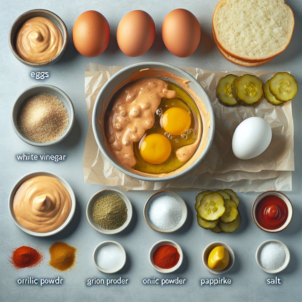 Neatly arranged ingredients for making keto Big Mac sauce at home