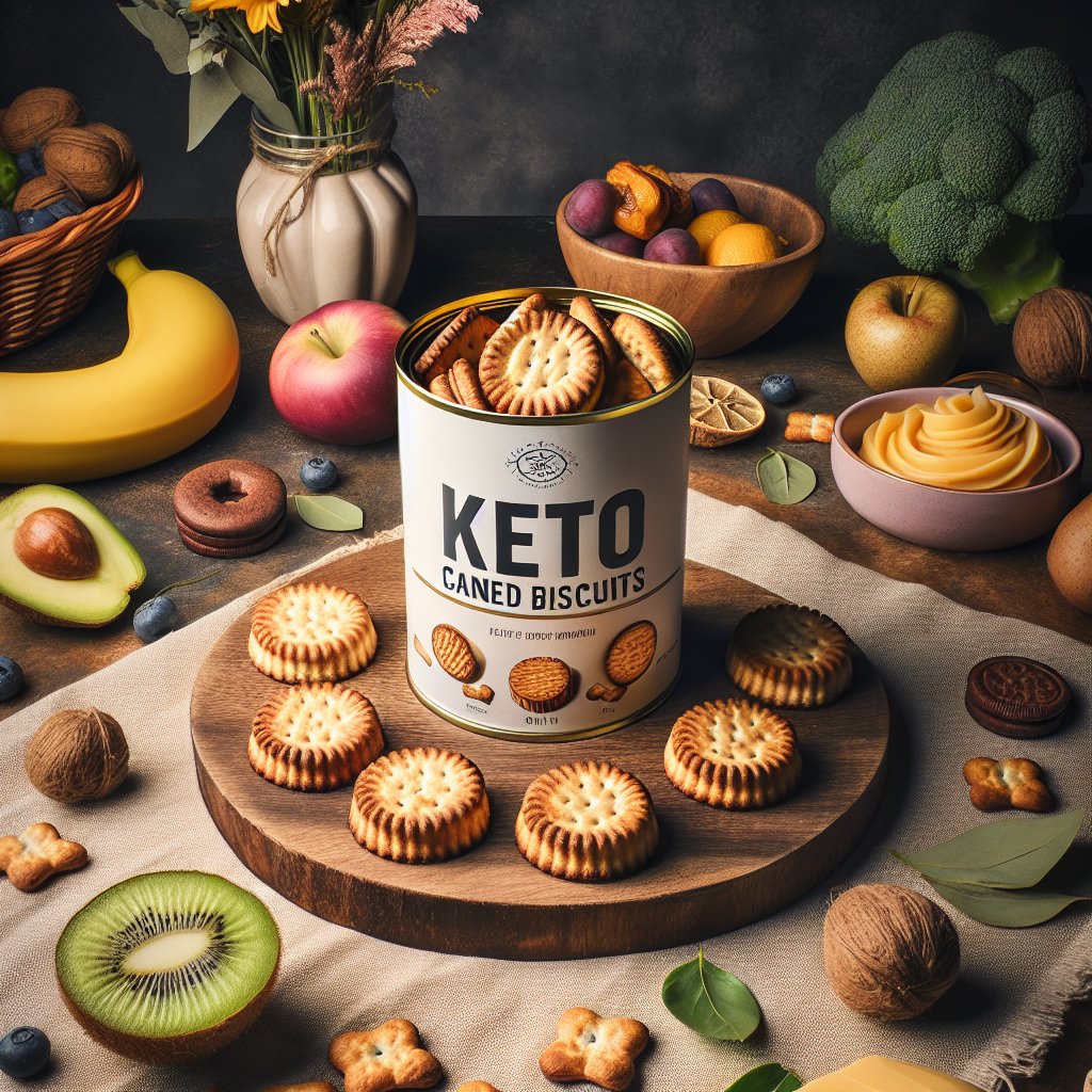 Delectable arrangement of keto canned biscuits nestled amongst vibrant, fresh ingredients