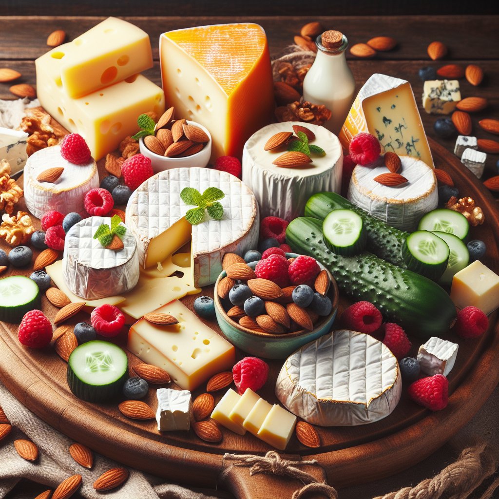 Gourmet cheese platter with brie, camembert, gouda, and keto-friendly accompaniments