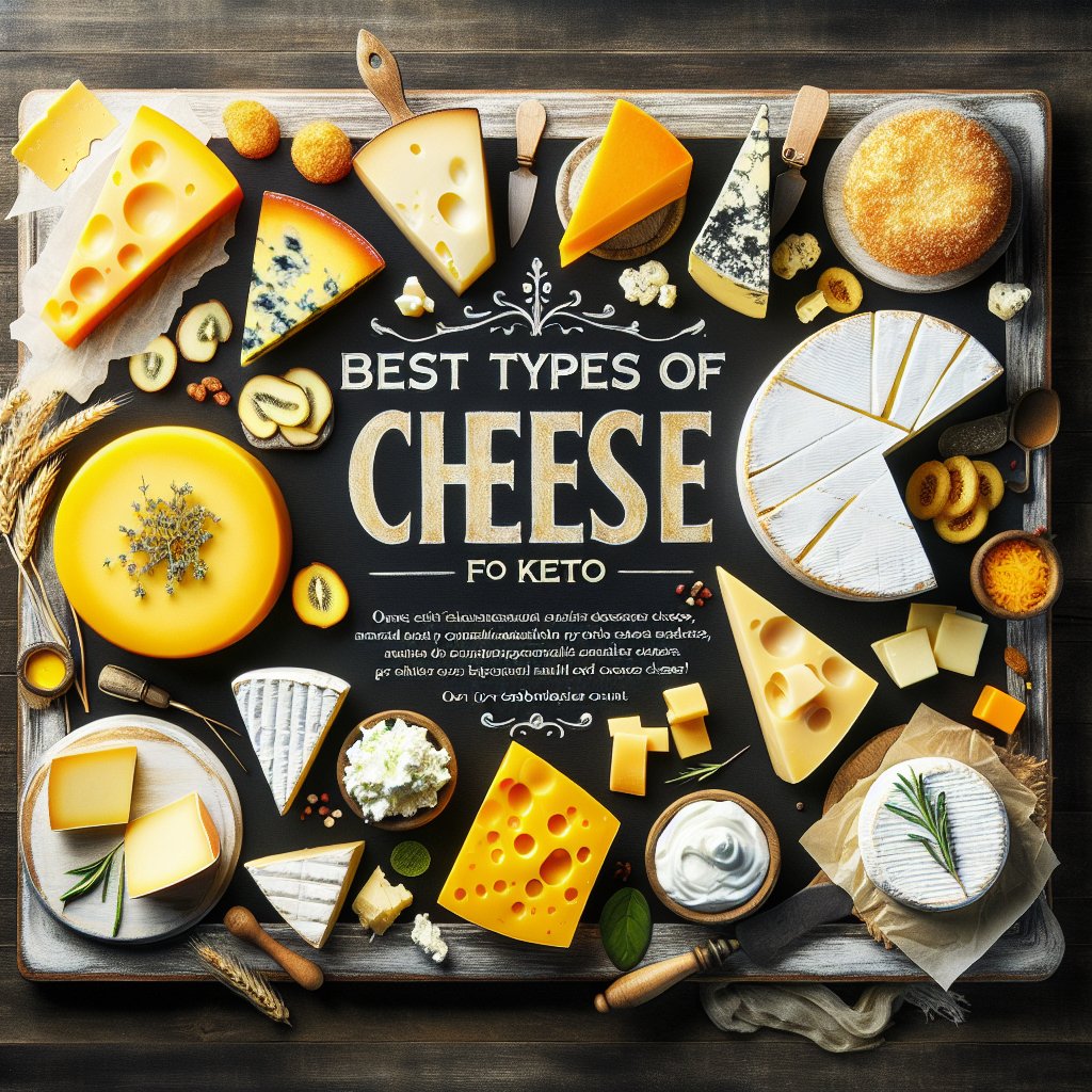 Assortment of keto-friendly cheeses including cheddar, gouda, parmesan, brie, cream cheese, and goat cheese, showcasing indulgence and health-consciousness.