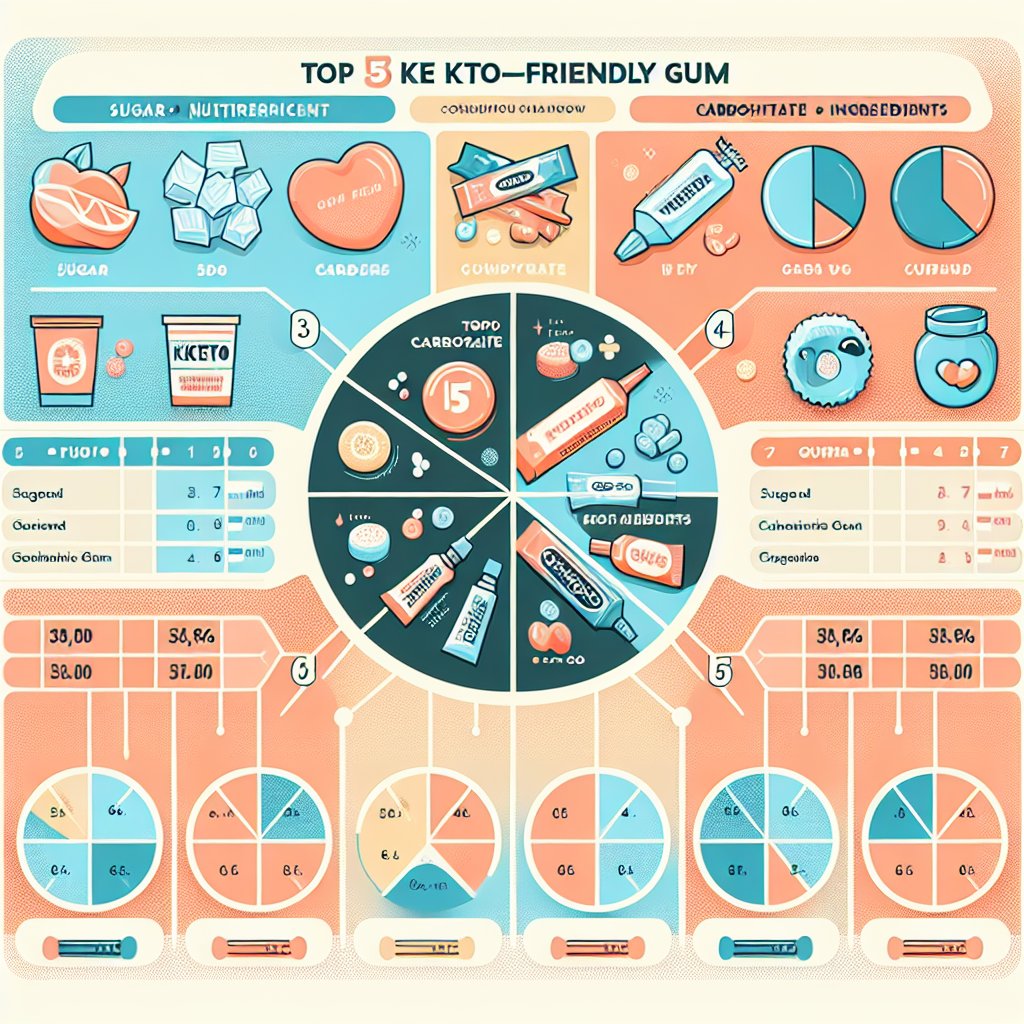 Side-by-side comparison of top 5 keto-friendly gums showing sugar content, carbohydrate count, and ingredients.