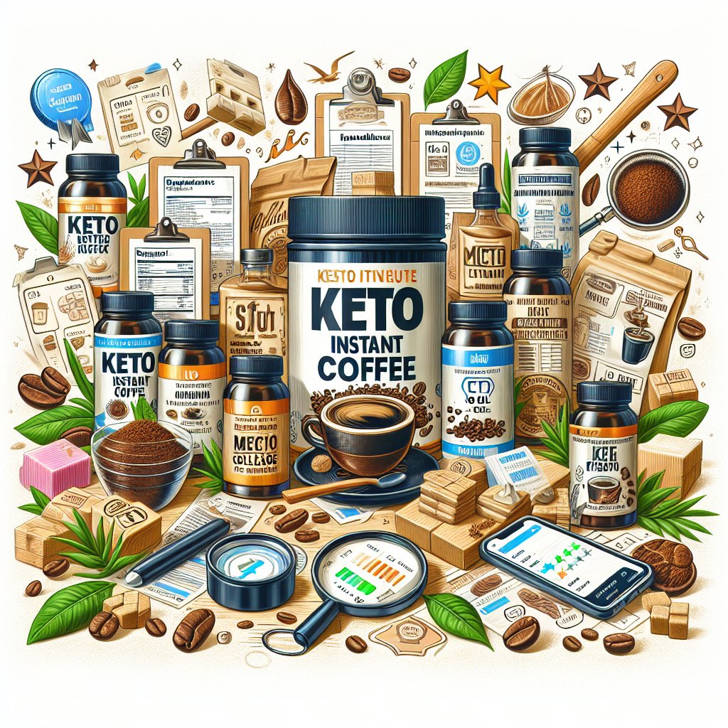 Variety of keto instant coffee brands and packaging with emphasis on quality, natural ingredients, and customer reviews