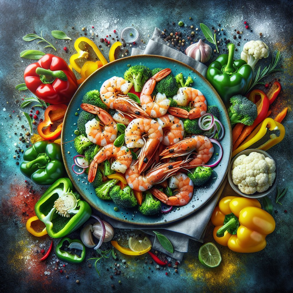 Vibrant plate featuring succulent shrimp and colorful low-carb vegetables, perfect for a keto diet