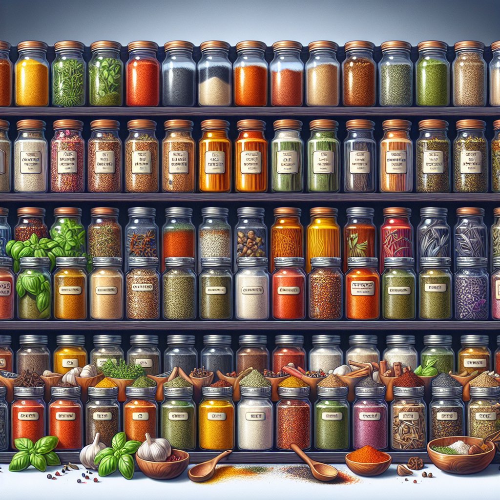 Vibrant spice rack filled with colorful keto-friendly seasonings