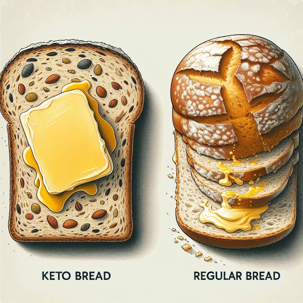 Slices of keto bread and regular bread with butter, showcasing their distinct textures and flavors.