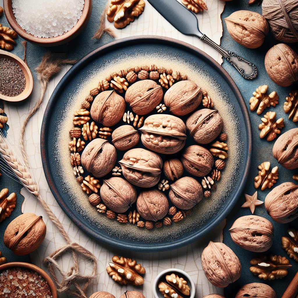 A handful of walnuts with a detailed focus on the individual nuts, showcasing their low carbohydrate content and natural texture, ideal for a ketogenic diet.