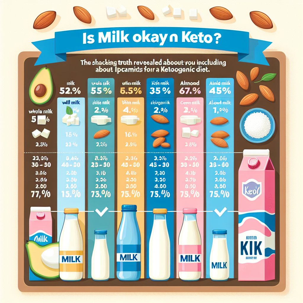 Visual comparison chart showing macronutrient content of whole milk, skim milk, and almond milk for ketogenic diet