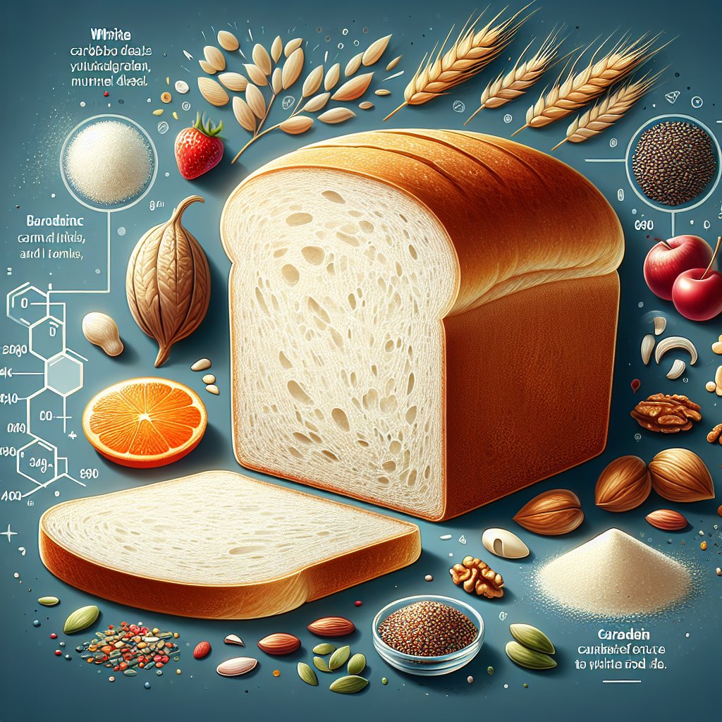Sliced white bread surrounded by whole grains, seeds, and nuts, showcasing its nutritional value.